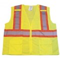 1287FR-LZ-RD-CID Flame Retardant Mesh Class 2 Lime Mesh Vest with Radio Clip & ID Pocket